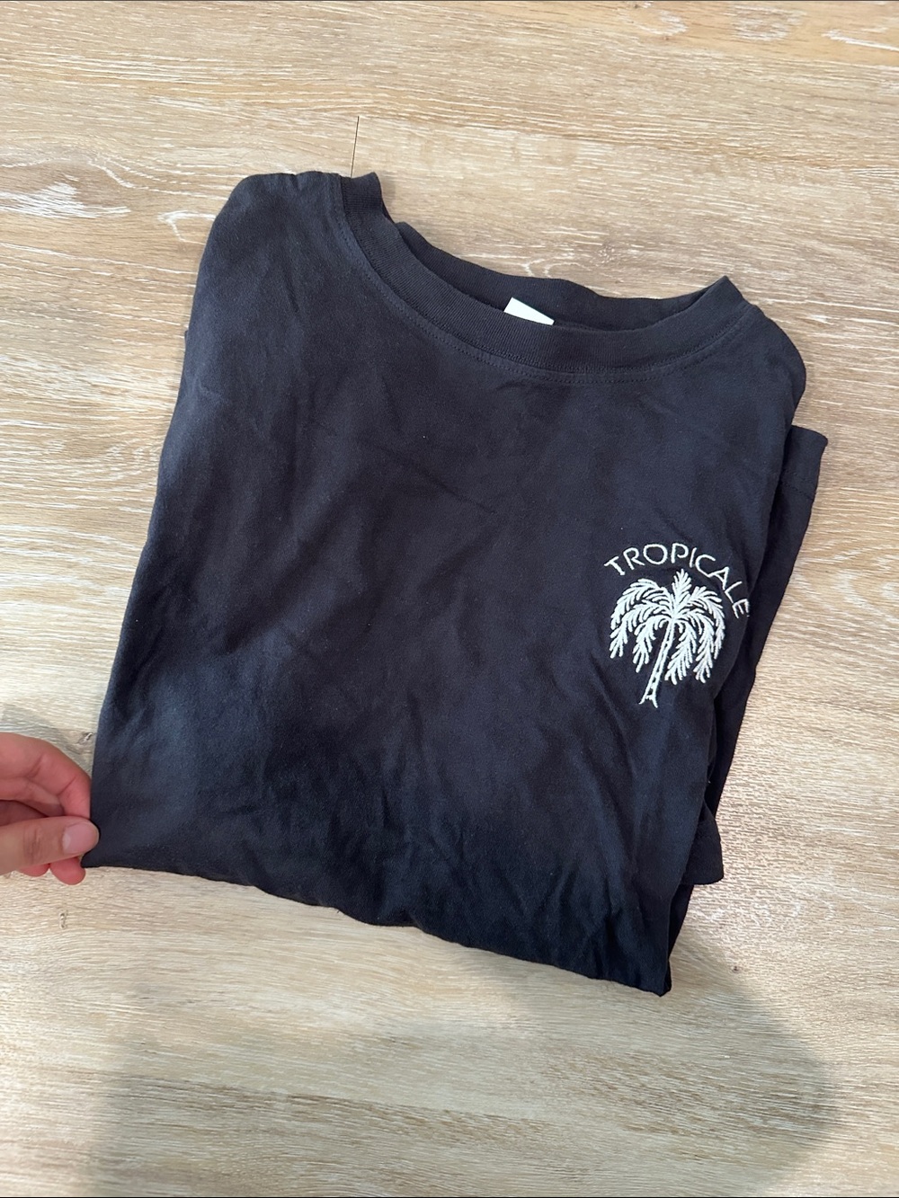 H&M Black Short Sleeve Tee with White Palm Graphic